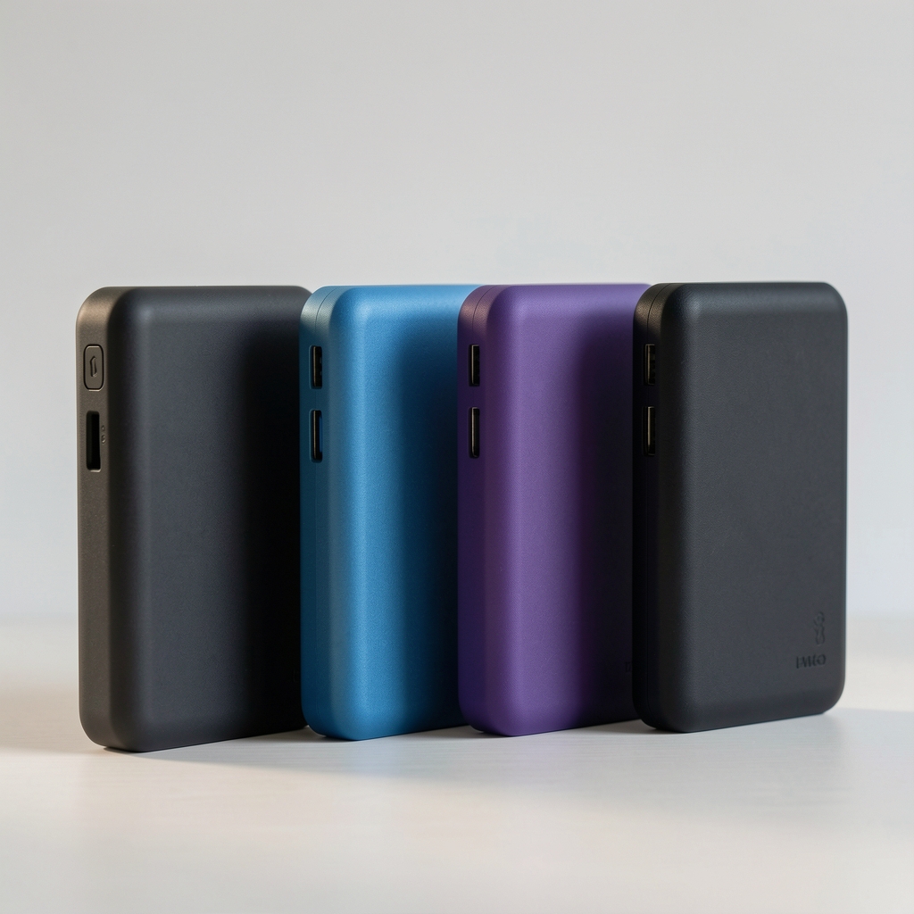 Farklı kapasitelerde taşınabilir powerbank cihazları yan yana