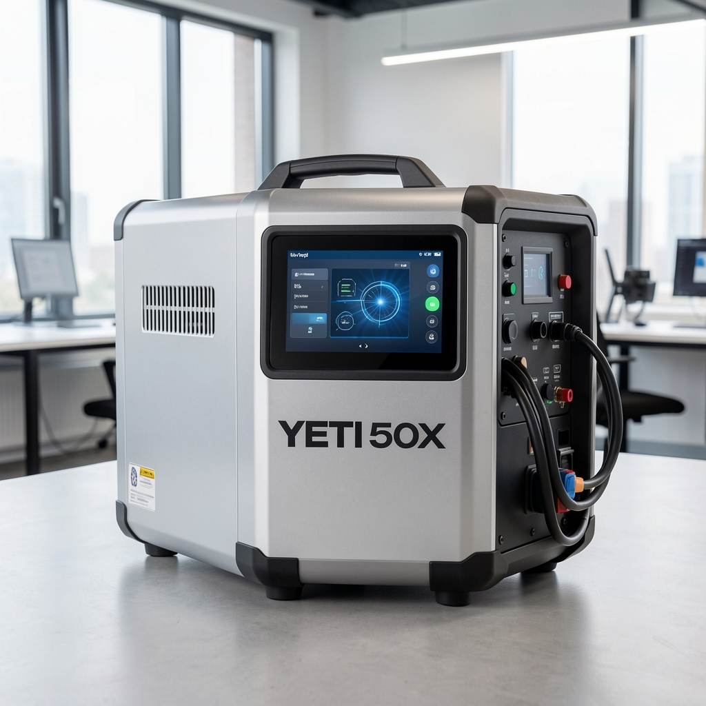 Goal Zero Yeti 500X taşınabilir enerji istasyonu, gümüş gövde ve dokunmatik ekran