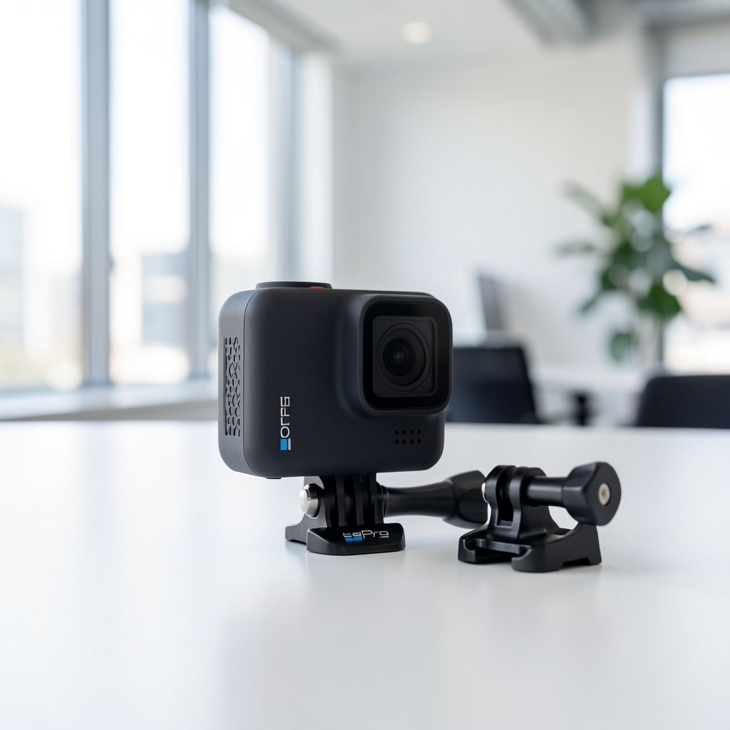 GoPro HERO Mini kamera, küçük kübik gövde ve bağlantı aparatı