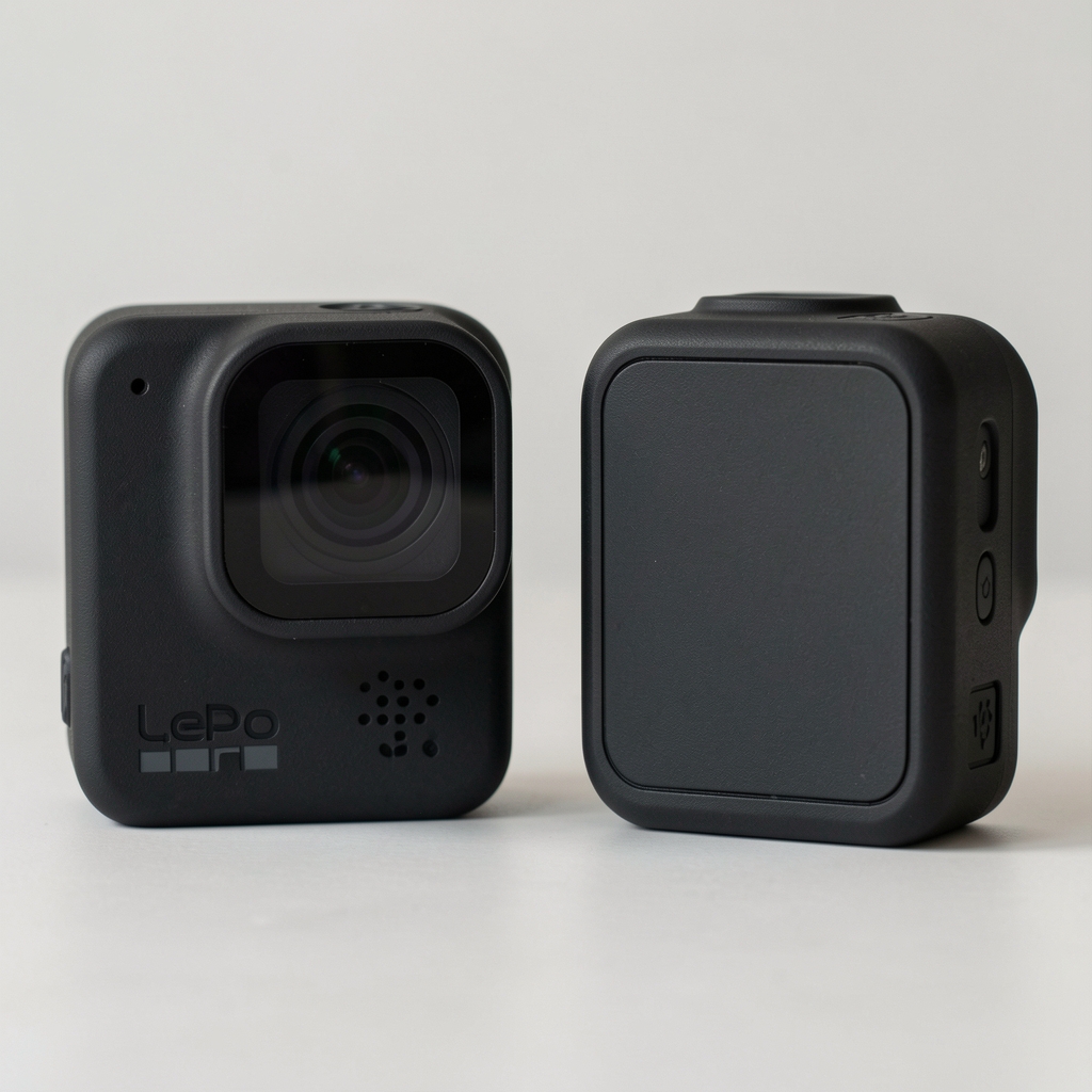 GoPro Hero 13 Black aksiyon kamerası ön ve arka açıdan, siyah kompakt gövde