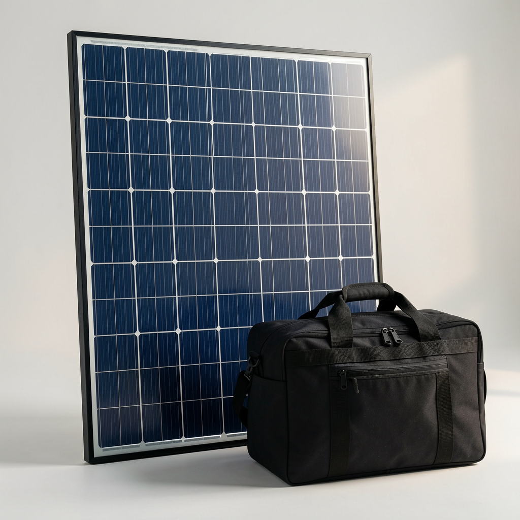 BigBlue 28W katlanabilir solar panel, siyah taşıma çantasıyla birlikte